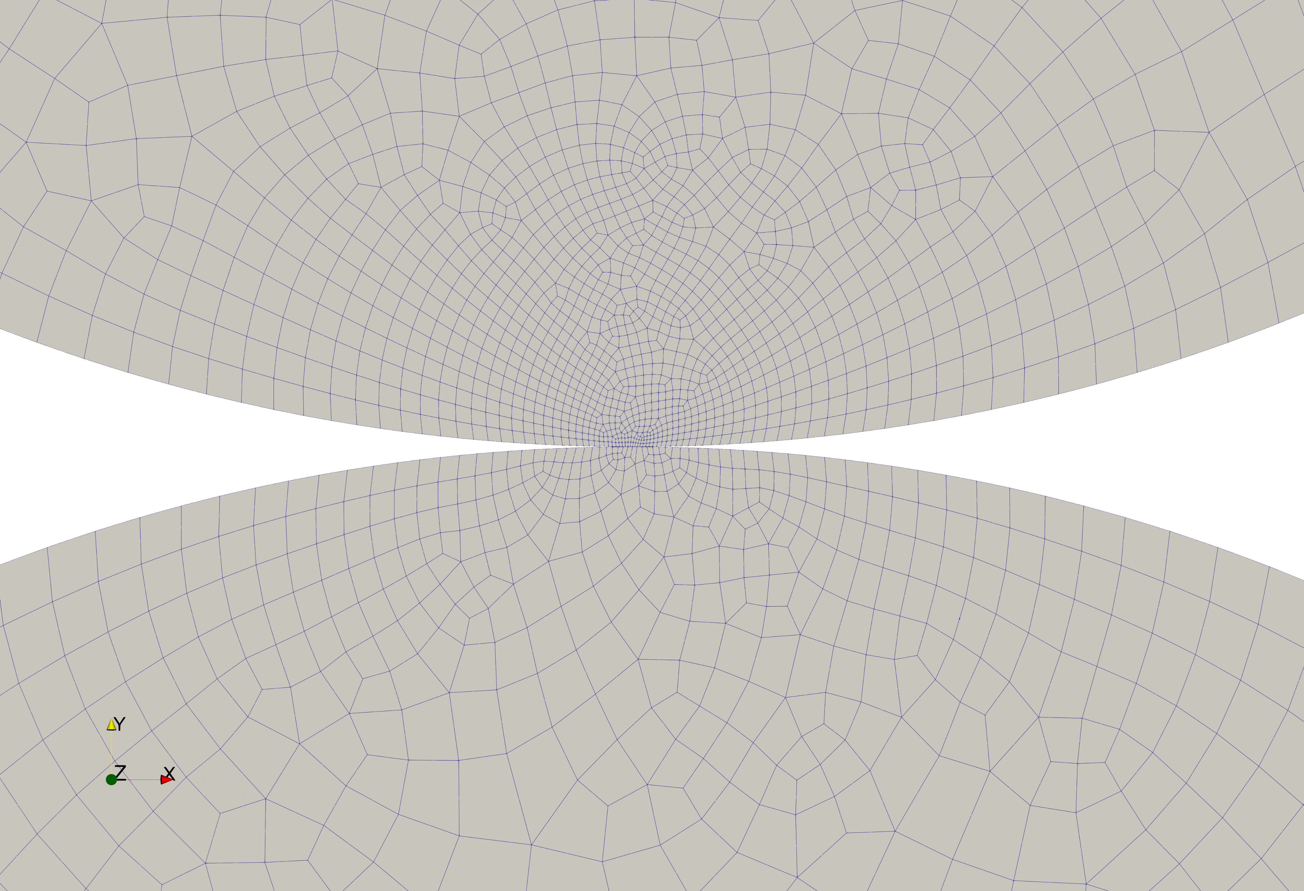 Mesh and material properties of the 2D Hertzian contact model